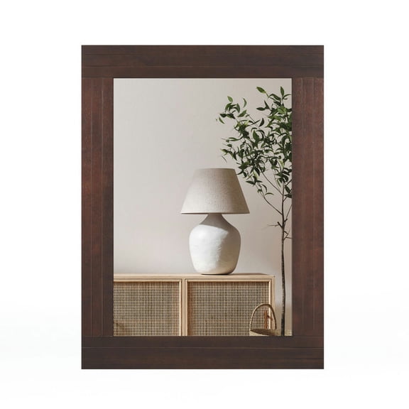 Spaco Wood Framed Wall Mirror for Bedroom Living Room Vanity Entryway-Brown, Mirrors for Wall