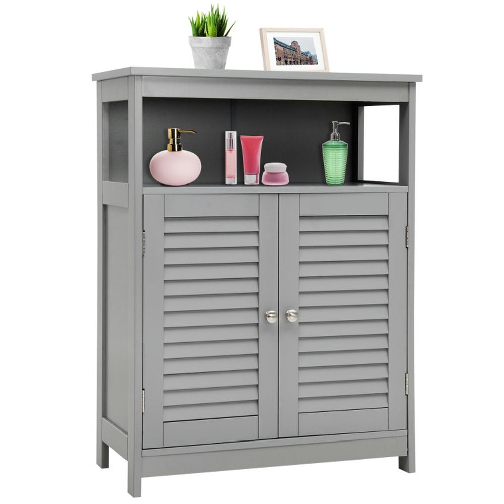 Spaco Wood Freestanding Bathroom Storage Cabinet with Double Shutter ...