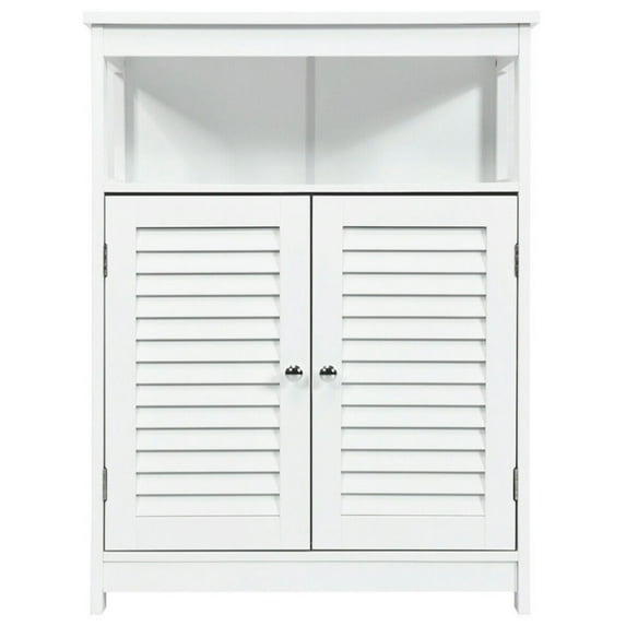 Spaco Wood Freestanding Bathroom Storage Cabinet with Double Shutter Door-White, Bathroom Storage Cabinet for Entryway Storage, Home Office Furniture