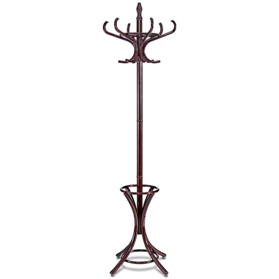Spaco Wood Standing Hat Coat Rack with Umbrella Stand, Free Standing Coat Tree, Coat Racks for Bedroom and Hallway, Brown
