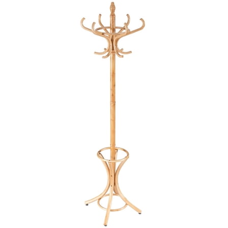 Spaco Wood Standing Hat Coat Rack with Umbrella Stand, Free Standing Coat Tree, Coat Racks for Bedroom and Hallway, Natural