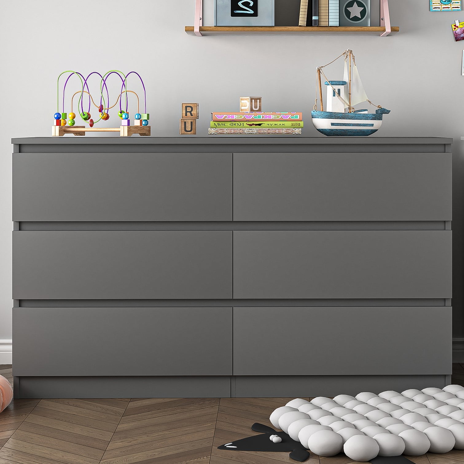 Spaco Wooden 6 Drawer Dresser, Large Modern Chest of Drawers , TV Stand for 55" TV for Bedroom, Gray Spaco Wooden 6 Drawer Dresser, Large Modern Chest of Drawers , TV Stand for 55" TV for Bedroom, Gray
