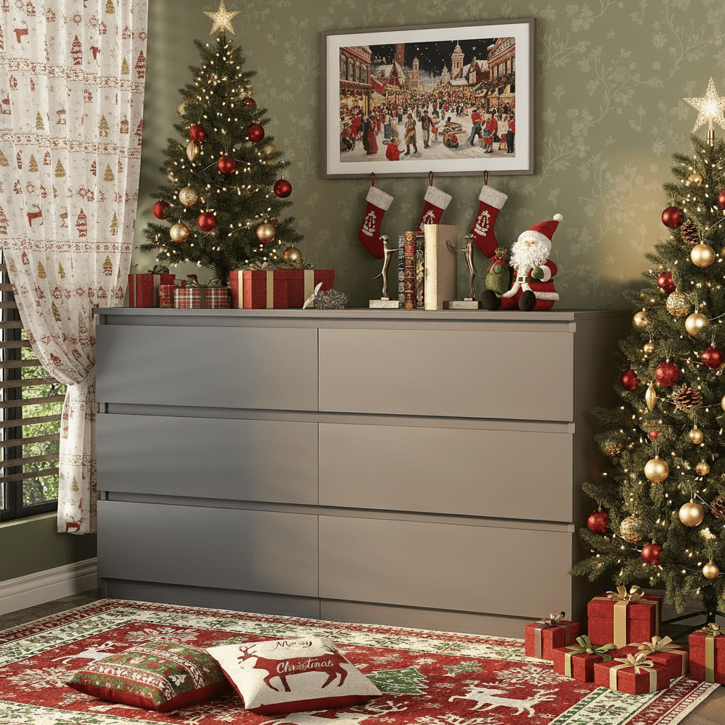Spaco Wooden 6 Drawer Dresser, Large Modern Chest of Drawers, TV Stand for 55" TV for Bedroom, Gray