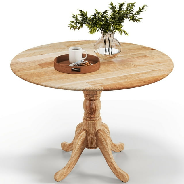 Spaco Wooden Dining Table with Round Tabletop and Curved Trestle Legs-Natural, Counter Height Table, Kitchen Bar Height Table and Chairs for Dining Room, Small Space