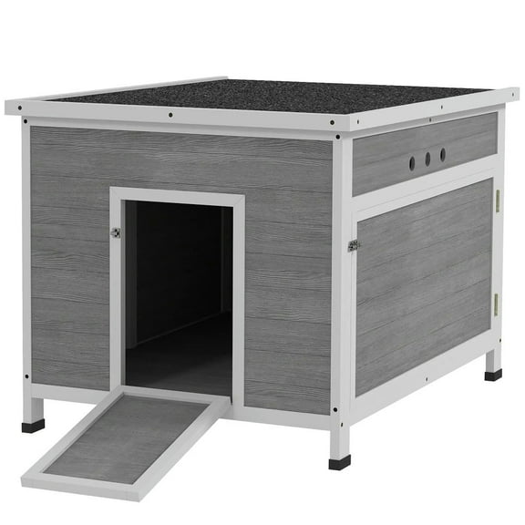 Spaco Wooden Duck Coop with Openable Roof, Removable Floor, Double Doors, Ramp, Six Ventilation Holes, Duck House for 3-6 Ducks, Chickens, 30" x 38" x 30", Gray