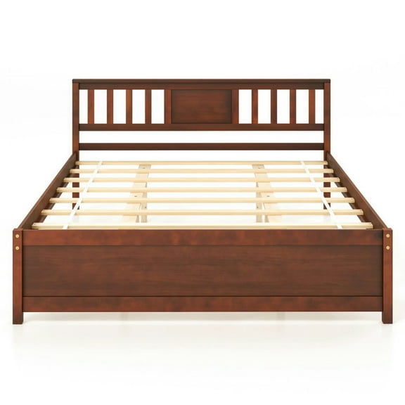 Spaco Wooden Platform Bed with Headboard and Slat Support-Queen Size, Bed Frame Full