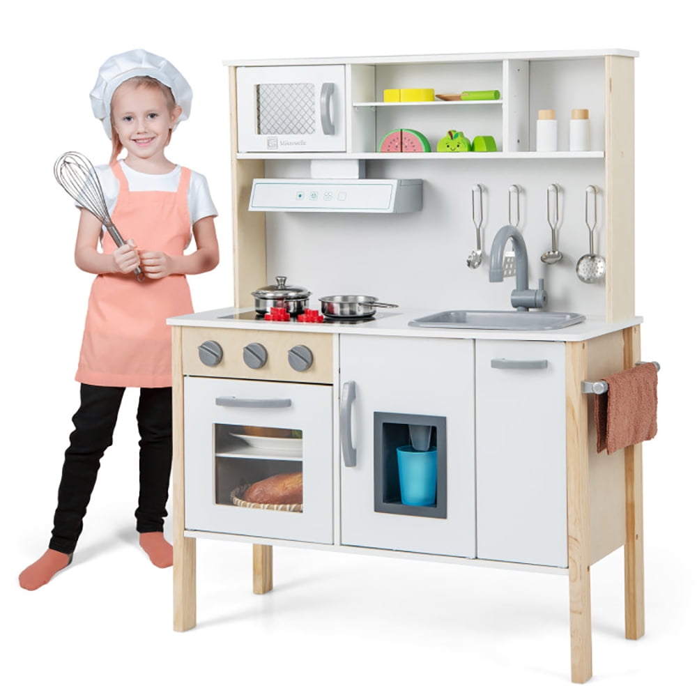 Spaco Wooden Pretend Play Kitchen Set for Toddlers, Toddler Kitchen Set, White, Kitchen Playset Chef Pretend Play Set Spaco Wooden Pretend Play Kitchen Set for Toddlers, Toddler Kitchen Set, White, Kitchen Playset Chef Pretend Play Set
