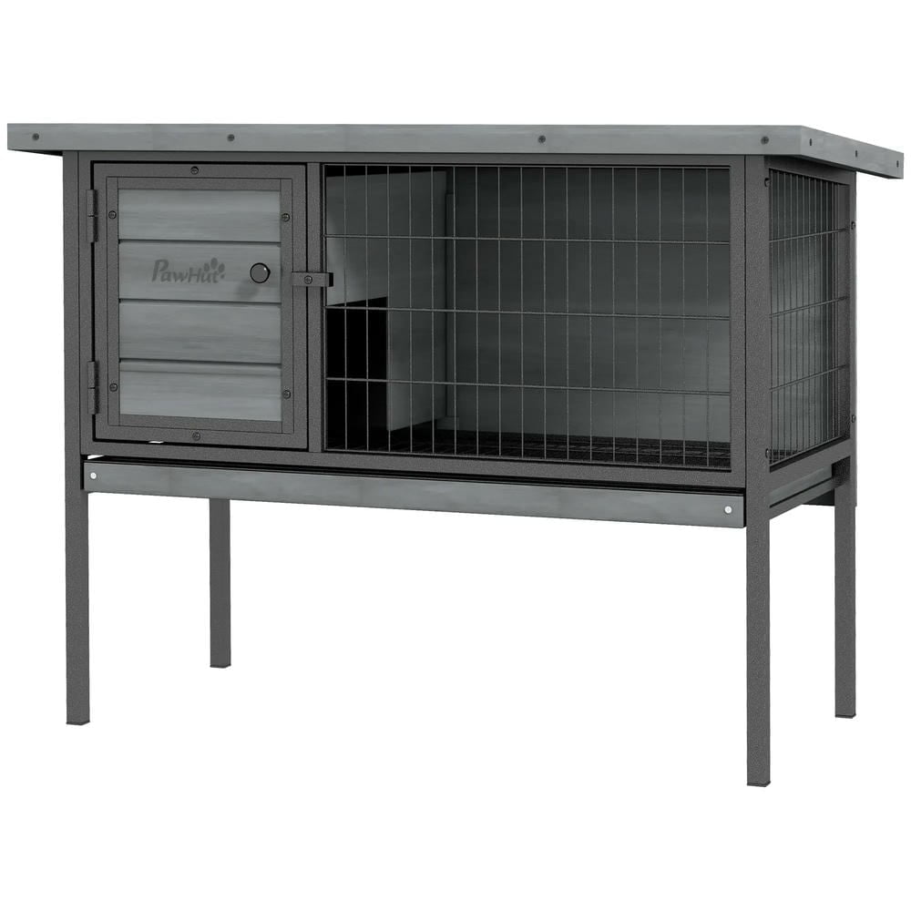Spaco Wooden Rabbit Hutch Elevated with No Leak Tray, Openable Roof, Spacious Pet Activity Center for Indoor/Outdoor, Gray