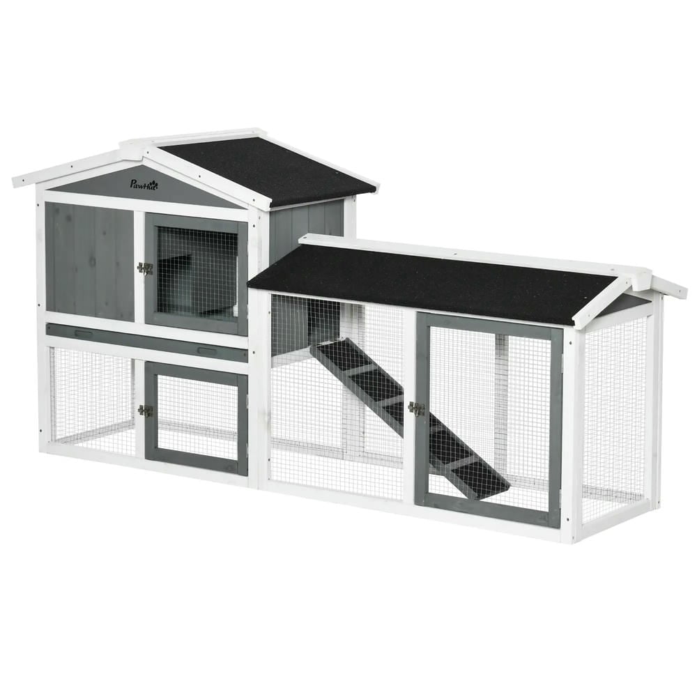 Spaco Wooden Rabbit Hutch with Run, Tray, Ramp, Guinea Pigs for 1-3 Rabbits, White