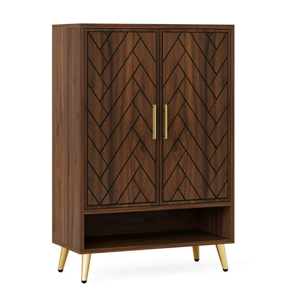 Spaco Wooden Shoe Cabinet, 6-Tier Shoe Organizer with Adjustable Shelves, Sleek and Modern Shoe Cabinet for Indoor as Home, Brown+Gold