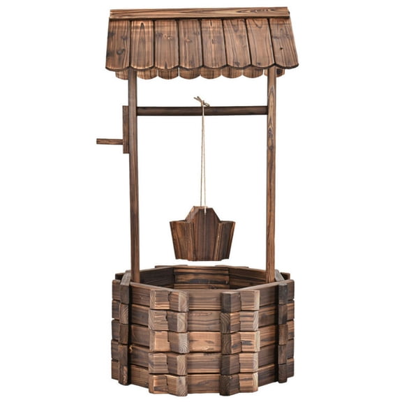 Spaco Wooden Wishing Well Planter Bucket, Practical Usage and Beautiful Decoration with Spacious Planting Room, Wishing Well Planter and Bucket, Brown
