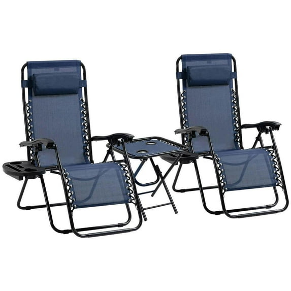 Spaco Zero Gravity Chair Set with Side Table, Folding Reclining Chair with Cupholders & Pillows, Adjustable Lounge Chair for Outdoor, Blue