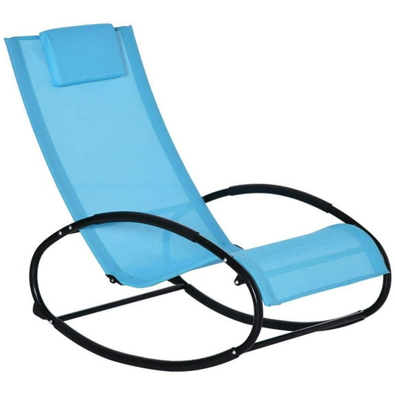 Spaco Zero Gravity Rocking Chair with Weather-Fighting Fabric, Outdoor Chaise Lounge Chair Recliner Rocker with Detachable Pillow for Outdoor as Backyard, Lawn, Garden, Sky Blue