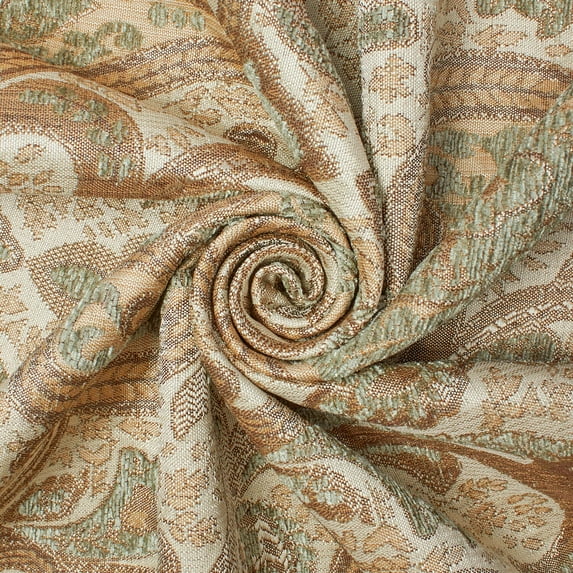 Spade Damask Chenille 58/59" Heavyweight Upholstery Jacquard Polyester Fabric By The Yard (Beige / Sage, 1 Yard)