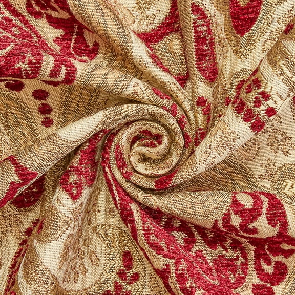 Spade Damask Chenille Upholstery Brocade Jacquard 58/59" Fabric By The Yard - Beige / Burgundy
