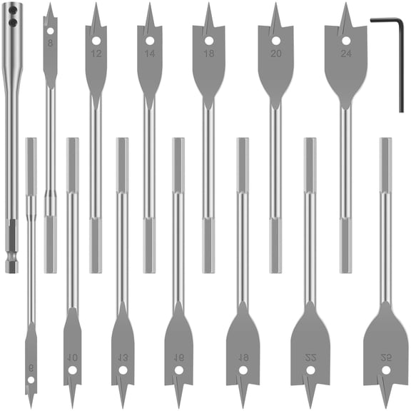 Spade Drill Bit Set Flat Wood Hole Cutter High Carbon Steel Woodworking Paddle Bits With Extension Rod 15 Pcs (asshown )