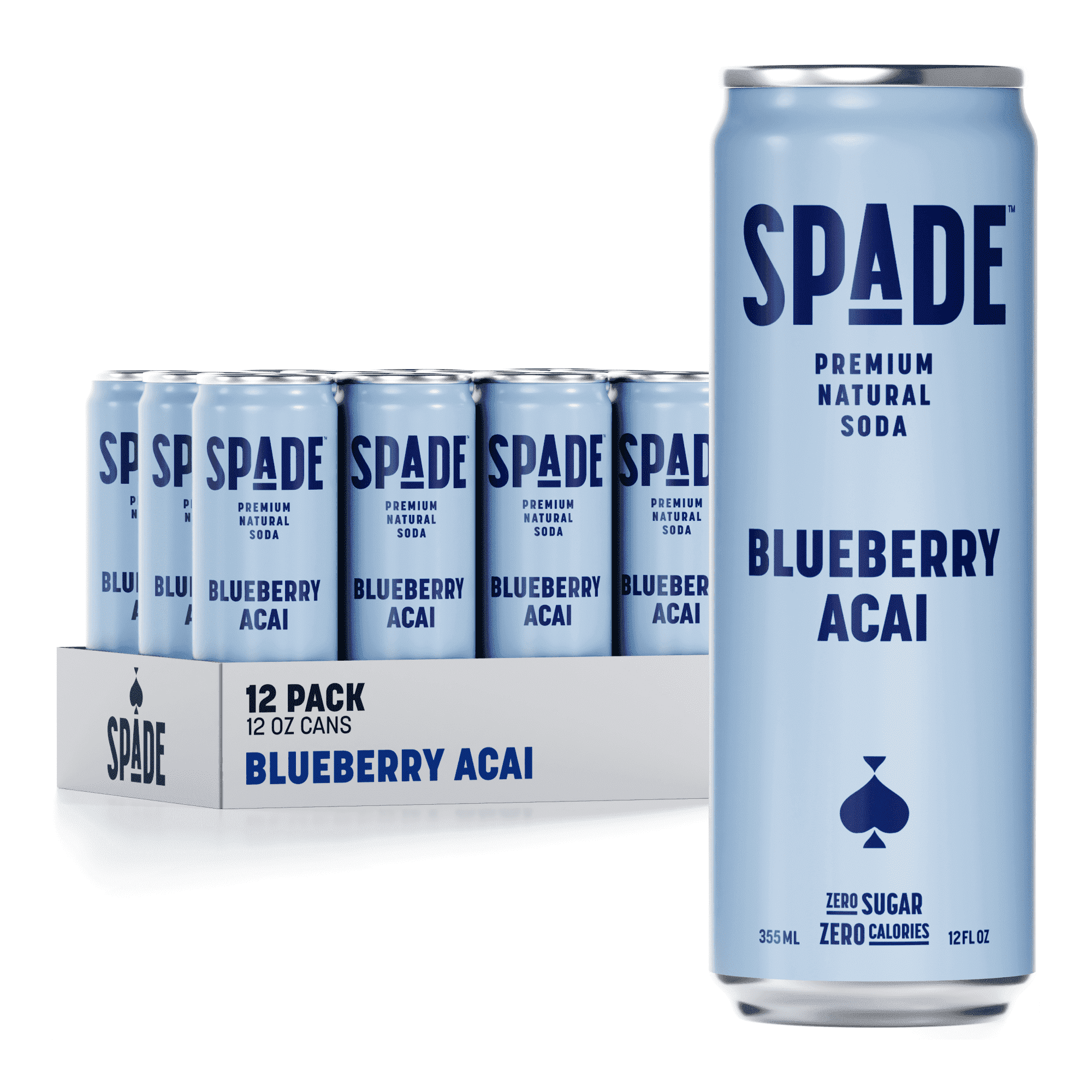 Spade Premium Natural Soda – Zero Sugar Blueberry Acai (12 Pack, 12 oz Cans)