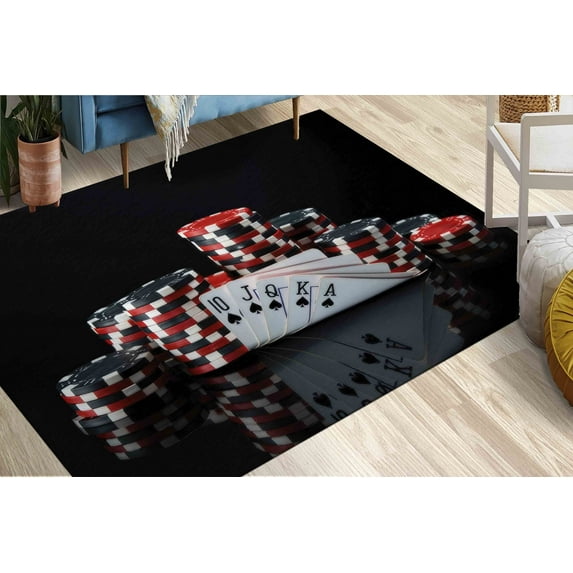 Spades Royal Flush Rug, Poker Rugs, Royal Flush Rug, Modern Rugs, Gift For Her, Front Door Rug, 3D Printeds Rug, Machine Washable Rug, 3.3'x5' - 100x150 cm