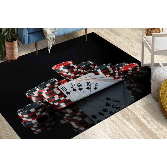Spades Royal Flush Rug, Poker Rugs, Royal Flush Rug, Modern Rugs, Gift For Her, Front Door Rug, 3D Printeds Rug, Machine Washable Rug, 3.3'x9.2' - 100x280 cm
