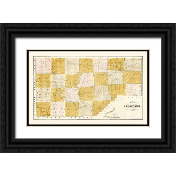 Spafford 24x16 Black Ornate Wood Framed with Double Matting Museum Art Print Titled - Crawford County Pennsylvania - Spafford 1839