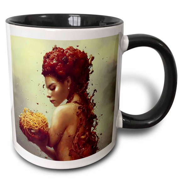 3drose, Spagettti Goddess, 11oz Two-tone Black Mug