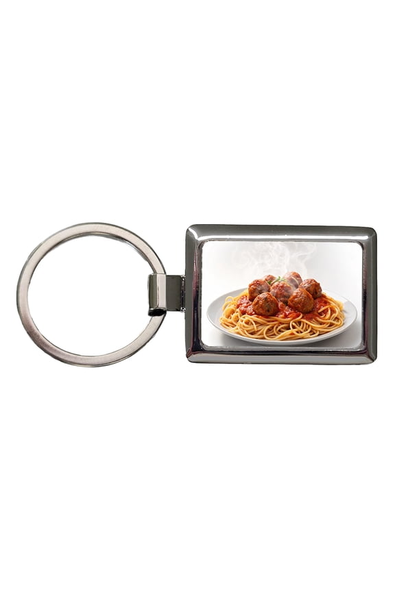 Spaghetti And Meatballs Italian Plate Metal Rectangle Keychain