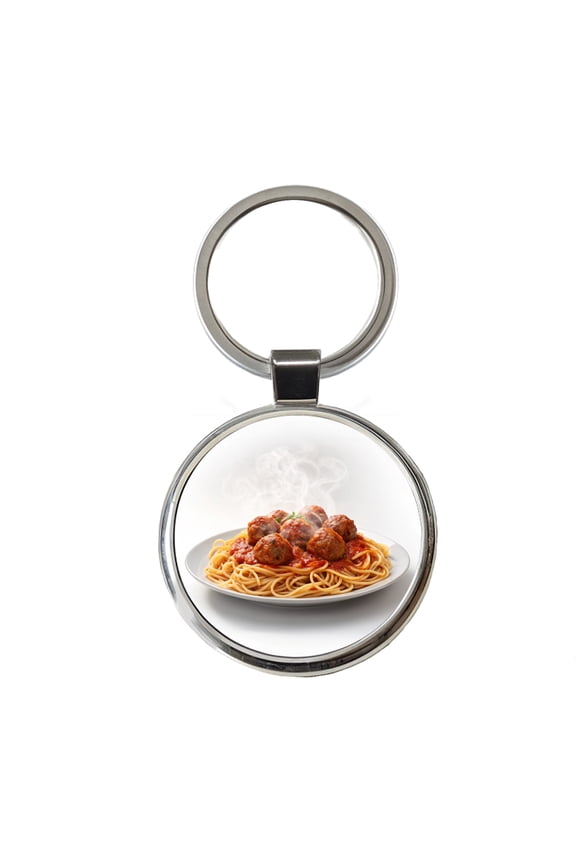 Spaghetti And Meatballs Italian Plate Metal Round Keychain