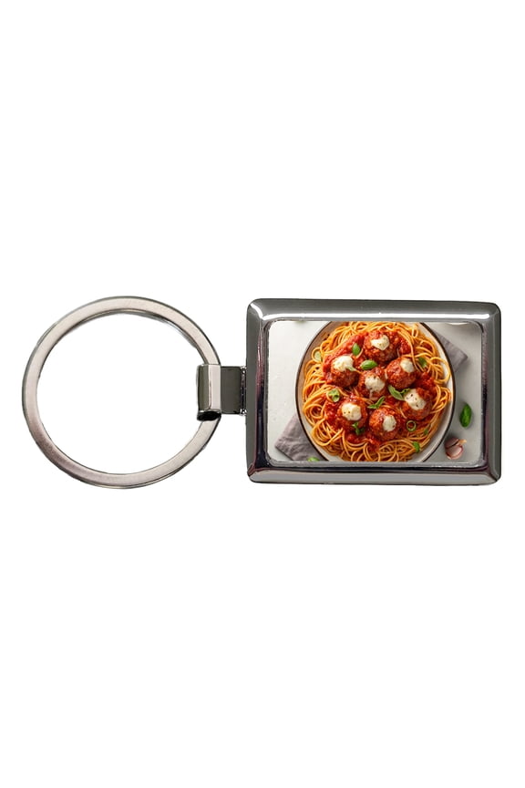 Spaghetti And Meatballs Top Down View Pasta Metal Rectangle Keychain