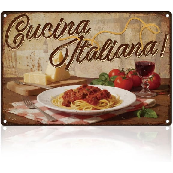 Spaghetti Cucina Italiana Tin Sign Retro Metal Wall Decor 8" x 12" Pasta Vintage Wall Art Poster for Home Cafe Room Kitchen Restaurant Fast Food Shop Pub Bar Man Cave Decor Gift