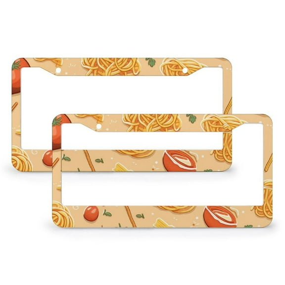 Spaghetti Food License Plate Frame 2 Pcs Set Italy Noodles Car Front License Plate Frame for Us Standard Vehicles 2 Hole Aluminum Metal License Plate Cover