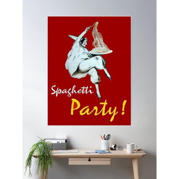 Spaghetti Party, Italian Kitchen Pulcinella In Red Poster Wall Art, Modern Wall Decor For Living Room Bedroom, 8x12 UNFRAMED