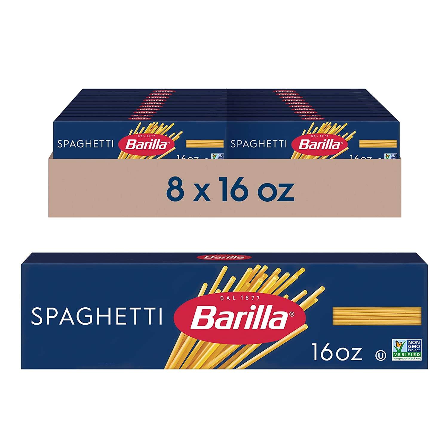 Spaghetti Pasta, 16 oz. Box (Pack of 8) NonGMO Pasta Made with Durum Wheat Semolina Kosher