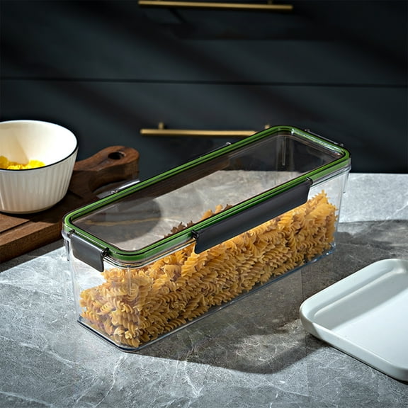 Spaghetti Pasta Storage Container-Clear Plastic Noodle Holder with Airtight Lid Kitchen Pantry Food Storage Organizer for Rice Flour Cereal Oats Cracker Coffee Bean Linguini Lasagna(12.4x4.52x3.15in)