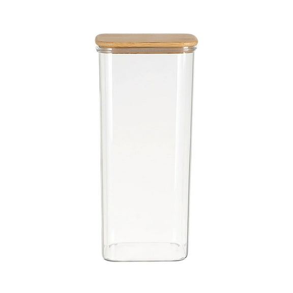 Spaghetti Pasta Storage Jar | Airtight Tall Clear Food Container with Sealing Wood Lid | Durable Stackable Pantry Organizer | Transparent Plastic | Space-Saving Design | 1 Pack