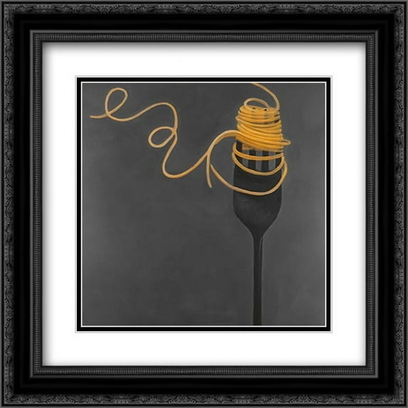 Spaghetti Pasta around the Fork 2x Matted 20x20 Black Ornate Framed Art Print by Atelier B Art Studio