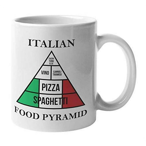 Spaghetti, Pizza, Vino, Cannoli Tiramisu & Everything Else Funny Italian Food Pyramid Coffee & Tea Gift Mug, Kitchen Decor, Collection Items, Dishes, Favors & Gag Gifts For Men & Women Italians (11oz)