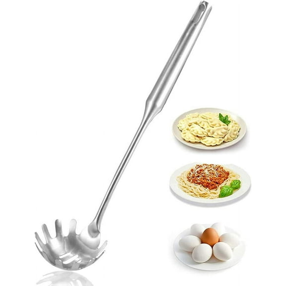 Spaghetti Server, 304 Stainless Steel Pasta Spoon with Vacuum Ergonomic Round Handle- Comfortable Grip Design -Noodle Server Fork for Kitchen(13.4 inch)