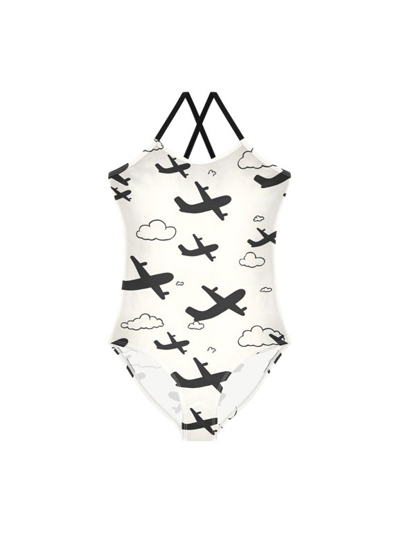 Spaghetti Strap Airplane Cloud One Piece Swimsuit Stretch Beach Sport Bathing Suit Size 3T-10T