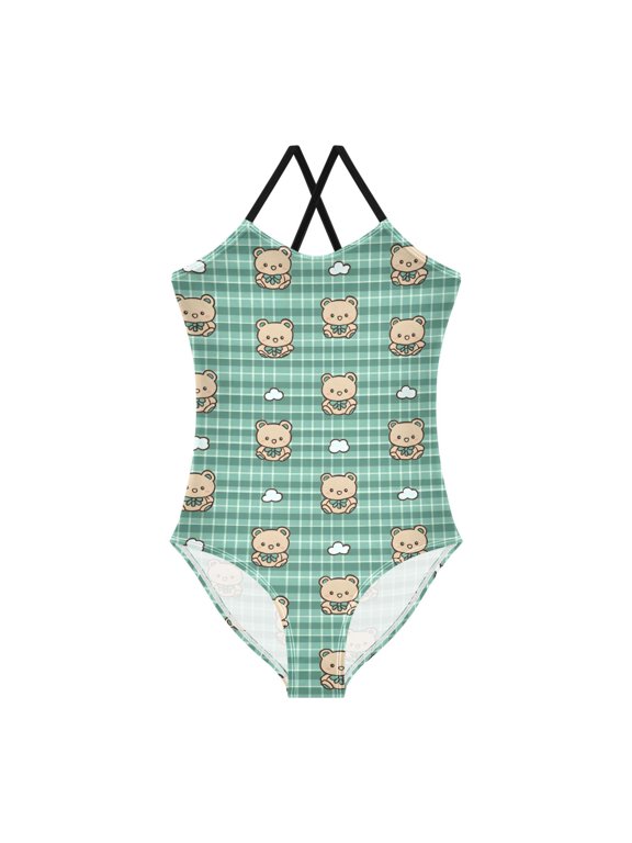 Spaghetti Strap Animal Colorful Toy Cloud One Piece Swimsuit Stretch Beach Sport Bathing Suit Size 3T-10T