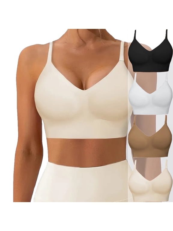 Spaghetti Strap Bra Crop Top with Built in Bra Seamless Bra Backless Bra Push Up Strapless Bra Low Back Spaghetti Strap Bra Thin Strap Bra Workout Bras for Women Beige L