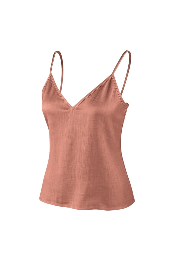 Spaghetti Strap Cami Top for Women Cotton Linen Solid Sleeveless Tank Top Perfect for Layering Under Cardigans Casual Wear Home and Summer Vacations