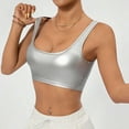 thumbnail image 1 of Spaghetti Strap Camis Women'S U Neck Sleeveless Clubwear Shiny Metallic Crop Top,Silver Women Blending Shirts XL, 1 of 9