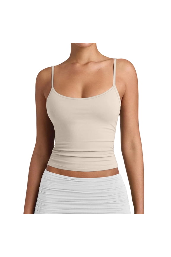 Spaghetti Strap Camisole Tank Tops for Women, Basic Slim-Fit Cami Undershirts Beige S