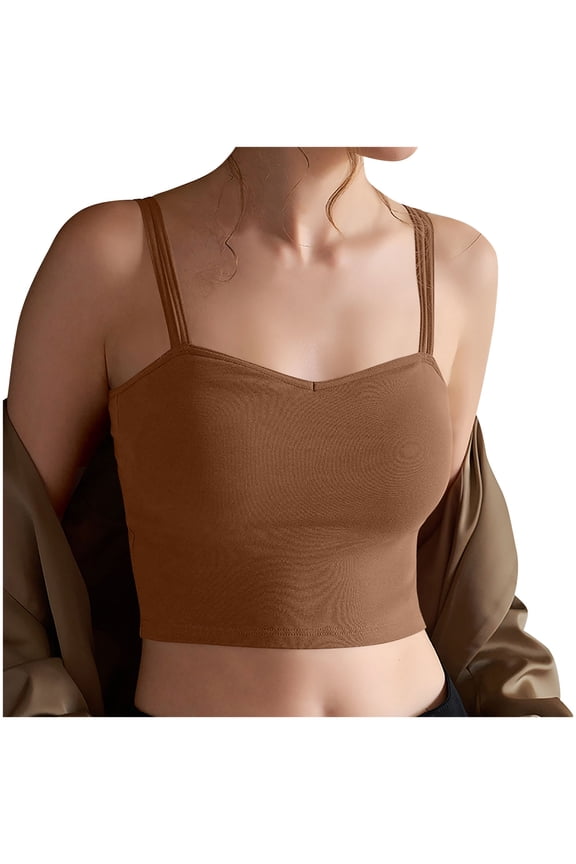 Spaghetti Strap Camisole for Women Solid Padded Crop Yoga Tank Tops Soft Casual Sleeveless Shirt Bra