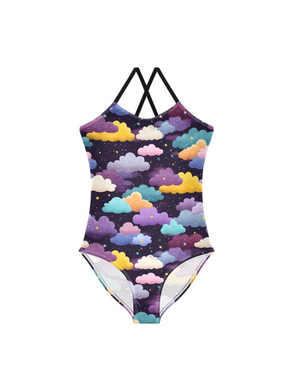 Spaghetti Strap Cloud One Piece Swimsuit Stretch Beach Sport Bathing Suit Size 3T-10T