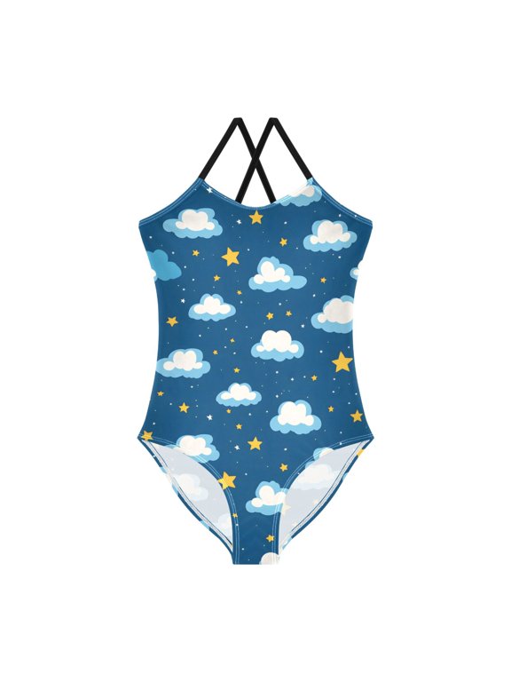 Spaghetti Strap Clouds Star One Piece Swimsuit Stretch Beach Sport Bathing Suit Size 3T-10T