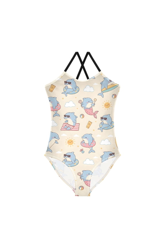 Spaghetti Strap Cute Summer Dolphin One Piece Swimsuit Stretch Beach Sport Bathing Suit Size 3T-10T