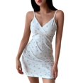 thumbnail image 1 of Spaghetti Strap Dresses For Women, Wrap Dresses Cotton V Neck Sexy Floral Mini Dress Womens Plus Size Long Red Dress Western To Wear With Boots Cocktail Dresses Maxi (L, White) ZMTing, 1 of 4