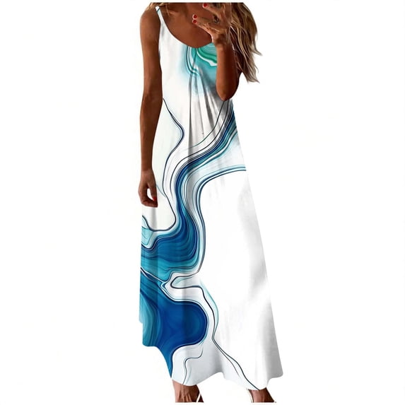 Spaghetti Strap Dresses Womens Plus Size Long Dress V Neck Summer Casual Flowy Maxi Sundresses, Mint Green M