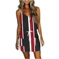 thumbnail image 1 of Spaghetti Strap Dresses for Women Striped Print T-shirt Dress Sleeveless V Neck Tank Dress Waist Dress with Pockets, 1 of 4